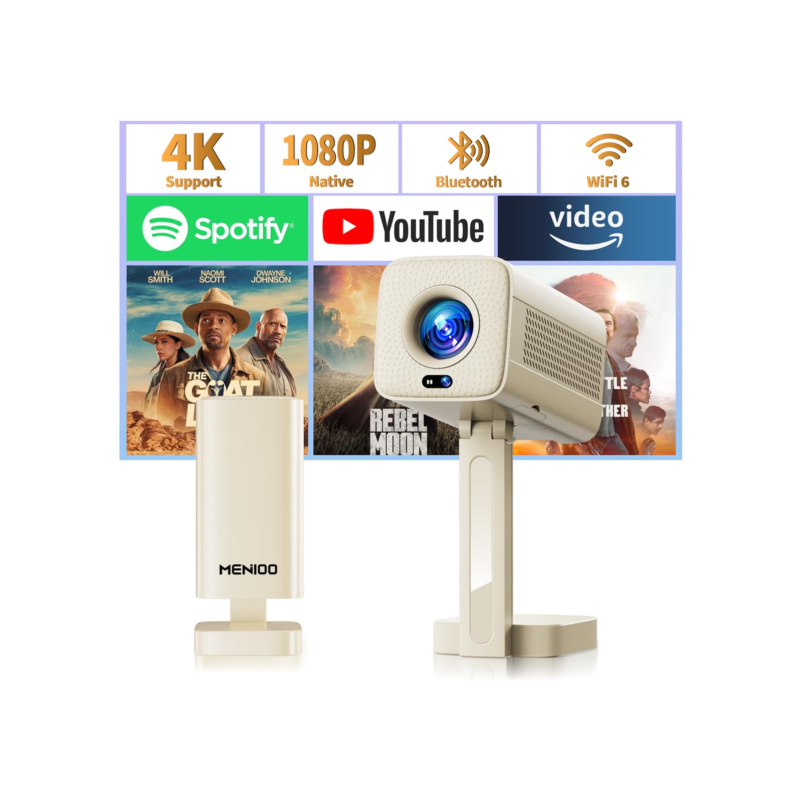 4K Mini Projector 2026 Upgraded Support Native 1080P FHD, Smart